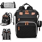 AHNTTGS Baby Diaper Bags with Changing Station, Large Capacity Diaper Bag Backpack for Moms Dads with USB Charging Port,Travel Baby Bag with Pacifier Case & Stroller Straps(Up-Black)