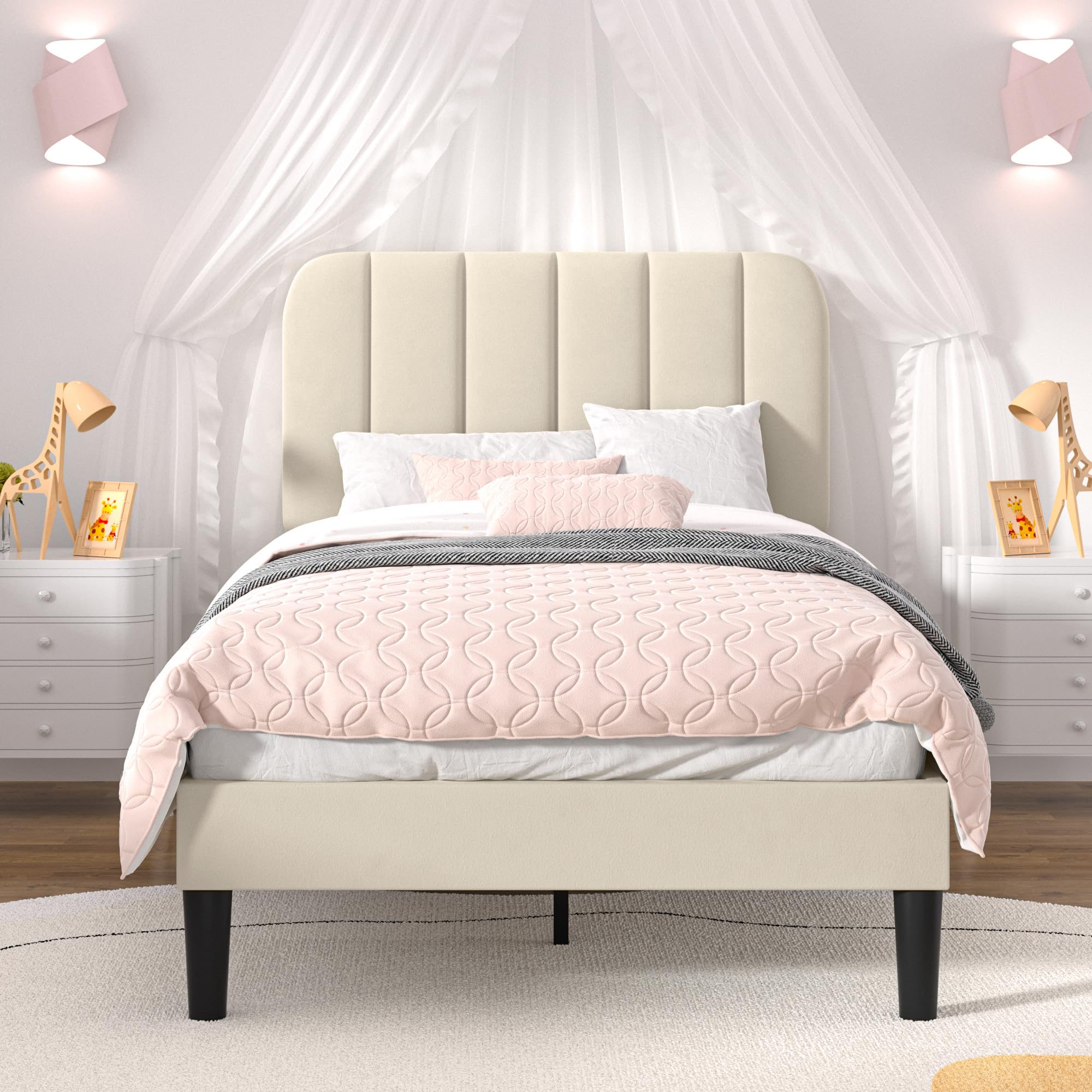 VECELO Twin Size Bed Frame with Upholstered