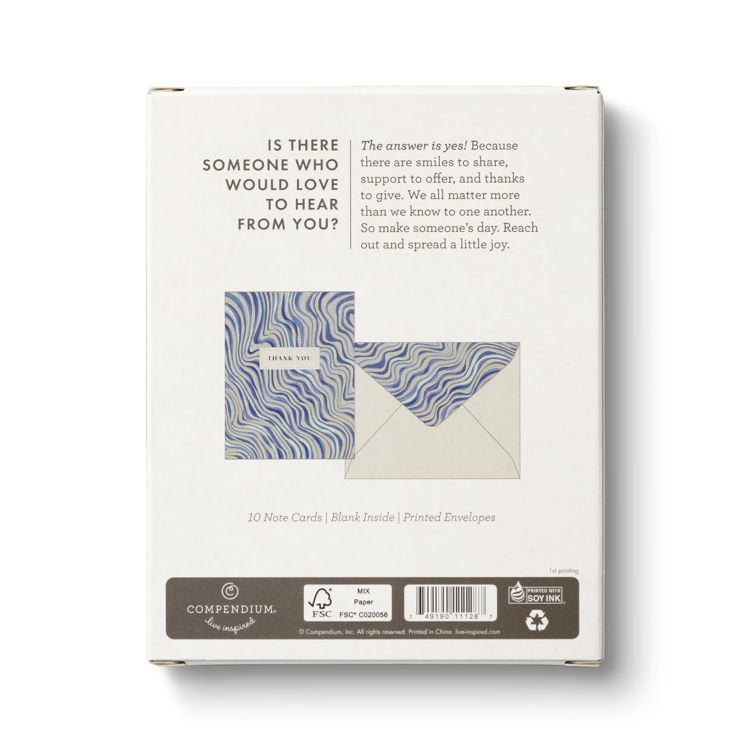 Compendium Boxed Blank Note Cards – 10 Thank You Note Cards – Rippling Wave Design