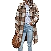 PRETTYGARDEN Womens Plaid Shacket Jacket Fall Fashion 2026 Long Sleeve Button Up Flannel Shirt Winter Clothing Woolen Coats