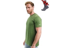 Men's Lightweight Base Layer Merino Wool with Hiking Socks (Large, Olive Grove)