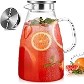 Potdoctor Glass Pitcher with Lid, 3 Liter 100oz Water Pitcher with Handle and Spout for Fridge, Borosilicate Glass for Iced Tea, Juice, Sangria, Cold/Hot Beverage, Large Jug