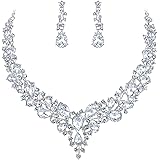 BriLove Women's Wedding Bridal Austrian Crystal Teardrop Cluster Statement Necklace Dangle Earrings Jewelry Set