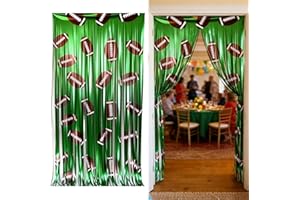 2 Pack Football Foil Curtains American Football Tinsel Curtain Steamer Green Brown Foil Fringe Curtain Backdrop for Birthday 