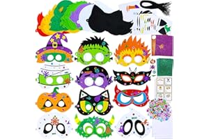 Winlyn 24 Sets Halloween Masks Craft Kits Halloween Face Masks DIY Foam Halloween Party Mask Art Sets Ghost Monster Mummy Face Stickers for Kids Classroom Activities Party Favors Treats