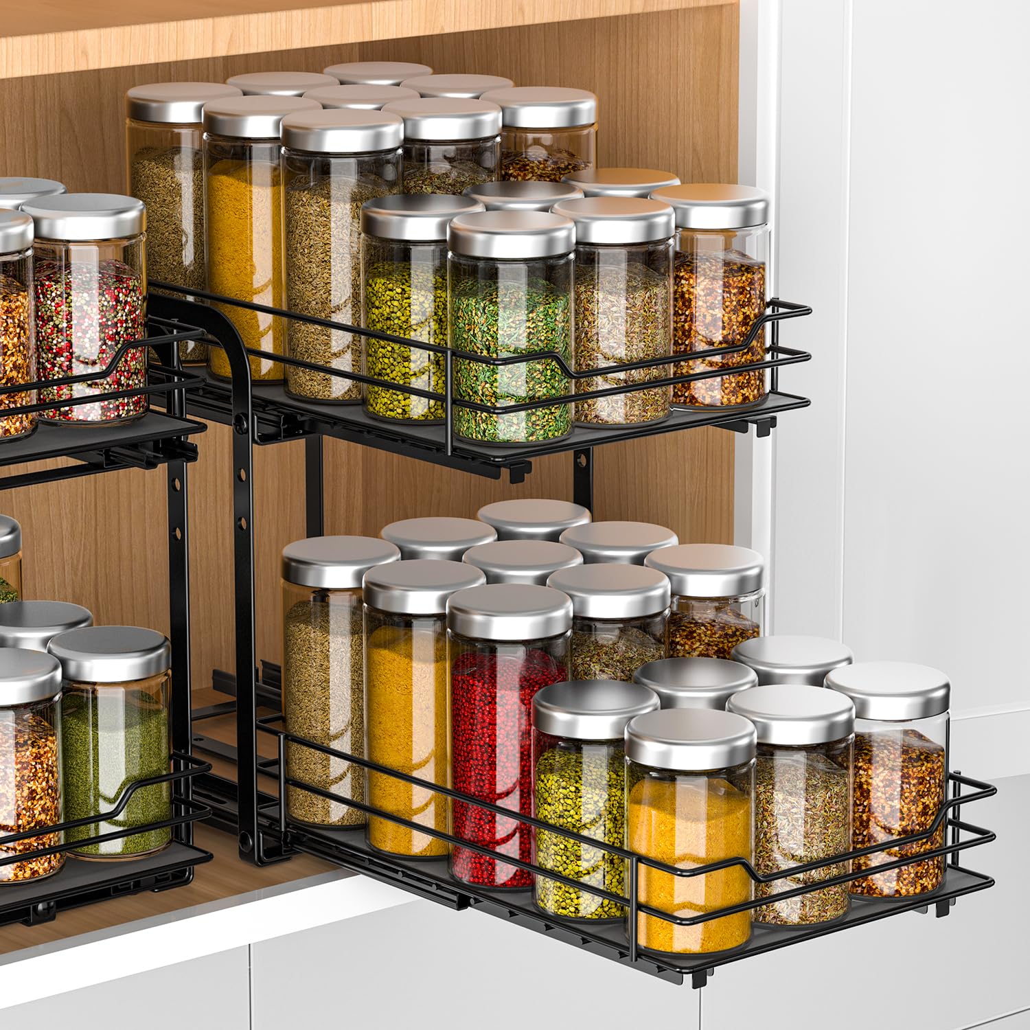 Photo 1 of RCHYFEED Spice Rack, 2 Tier Pull out Cabinet Spice Organizer, Height Adjustable Slides out Ultra-smooth Racks for Spice Organization, Seasoning Organizer for Inside Cabinets(7.5" Wx10.5 Dx9.5 H)