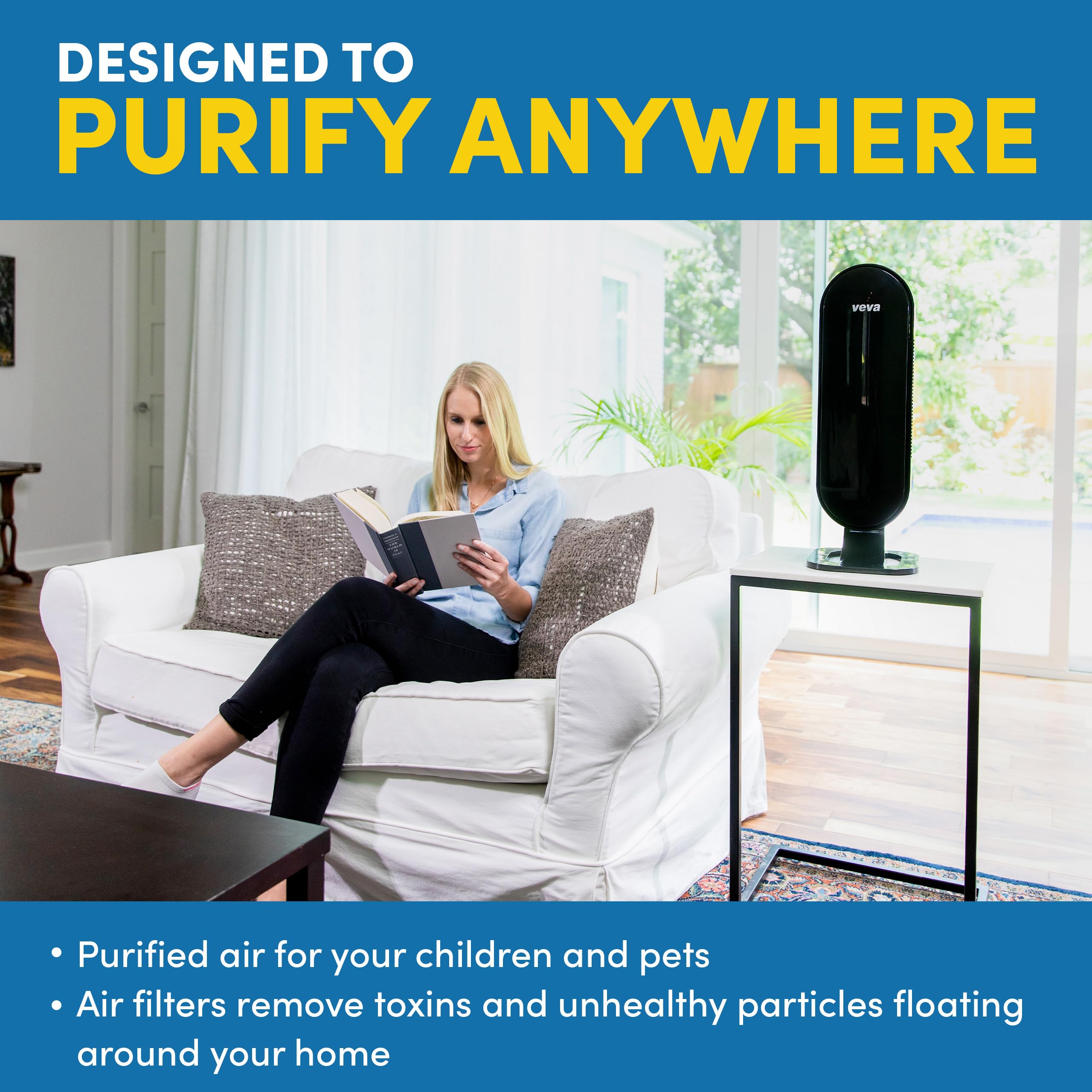 VEVA Air Purifier for Home, Large Room, Bedroom, HEPA Filter & 4 Activated Carbon Pre-Filters - Removes Allergens, Pets Hair, Dust, Dander, Smoke, Odor - Pro Elite 8000