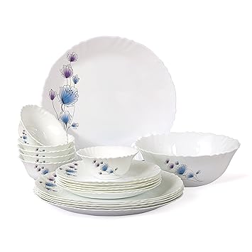 Cello Valentino Morning Glory Opalware Dinner Set, 19-Pieces, White
