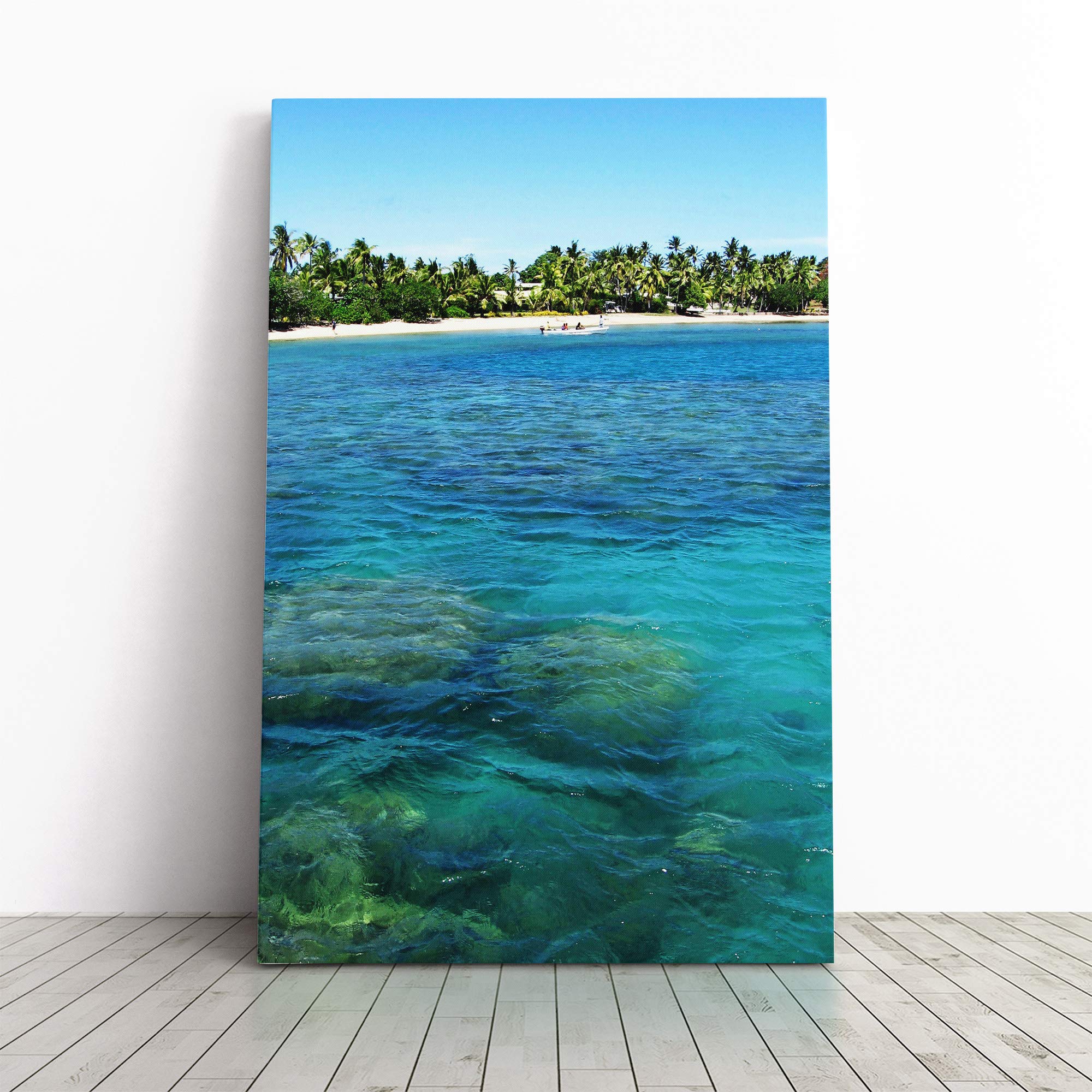 Fiji Beach Landscape Canvas Print | Gallery Wrapped 30mm Frame Wall Art | 20x14 inches | Ready to Hang | Modern Seascape Picture | Living Room Bedroom Lounge Office