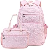 QYTFOA Girls Backpack Set with Bows Heart-shaped Lightweight Schoolbags for Girl Children Spacious Bookbag Waterproof (pink-2)