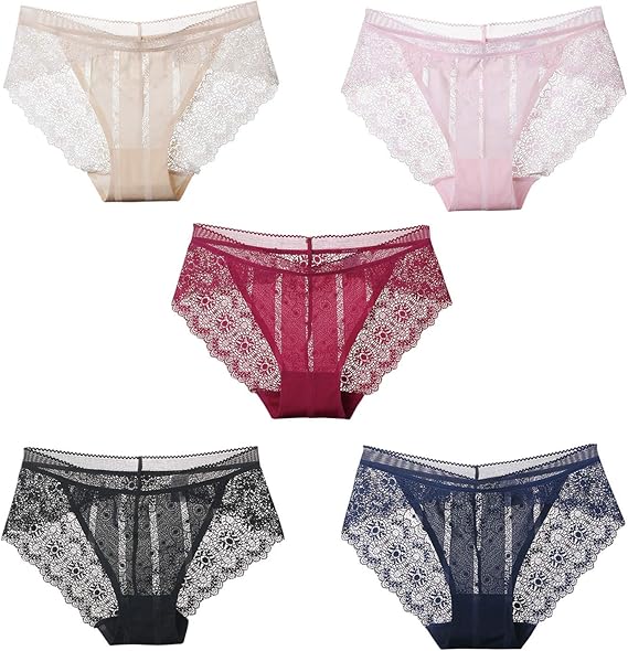 Amazon Co Jp Beirou ショーツ レディース 下着 女性 ローライズ セクシー レース ビキニタイプ 綿混氷の絹清涼 柔らかい 美しいヒップライン 4枚 5枚セット 服 ファッション小物