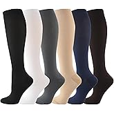 6 Pairs Compression Socks for Women and Men Circulation, 20-30 mmhg Support for Athletic Running, Hiking, Nurse, Recovery