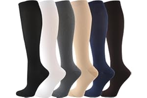 IMAGERIO 6 Pairs Compression Socks for Women and Men Circulation, 20-30 mmhg Knee High Best Support for Athletic Running, Cycling, Hiking, Medical, Nurse, Recovery