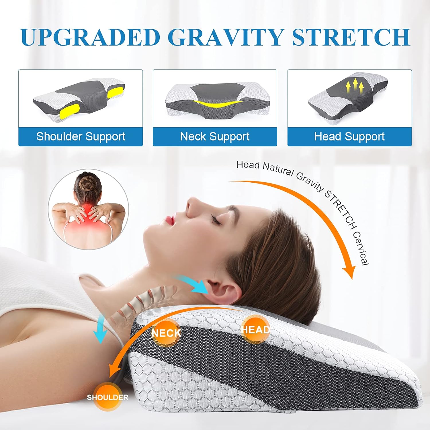 Mkicesky Neck Pillow for Sleeping, Cervical Memoery Foam Pillow, Ergonomic Neck Support Pillow, Contour Pillow for Neck and Shoulder Pain, Orthopedic Sleeping Pillow for Back Side and Stomach Sleeper: Kitchen & Dining