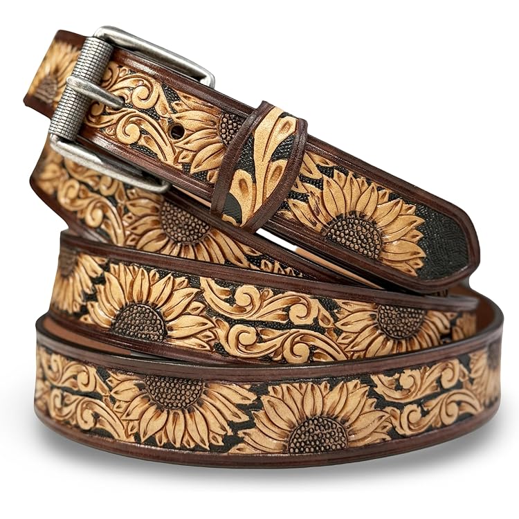 Zaryan Western Sunflower Belt for Men Women Full Grain One  display picture 1