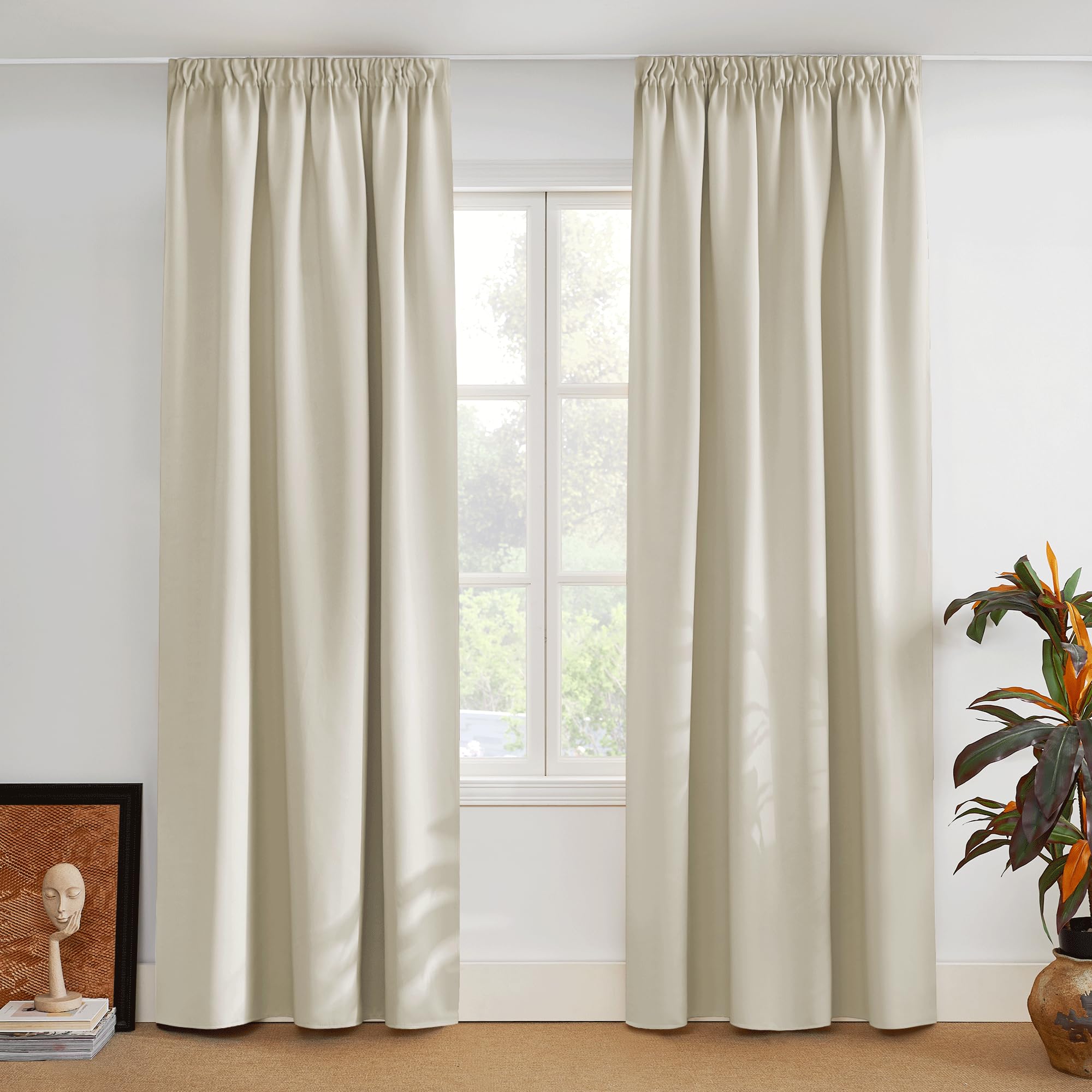 PONY DANCE Thermal Curtain Light Blocking Energy Saving Privacy Protected Drapes for Bedroom Living Room Decoration Nursery Window Treatment, Light Beige, Set of 2, W55 X 102" — image 1