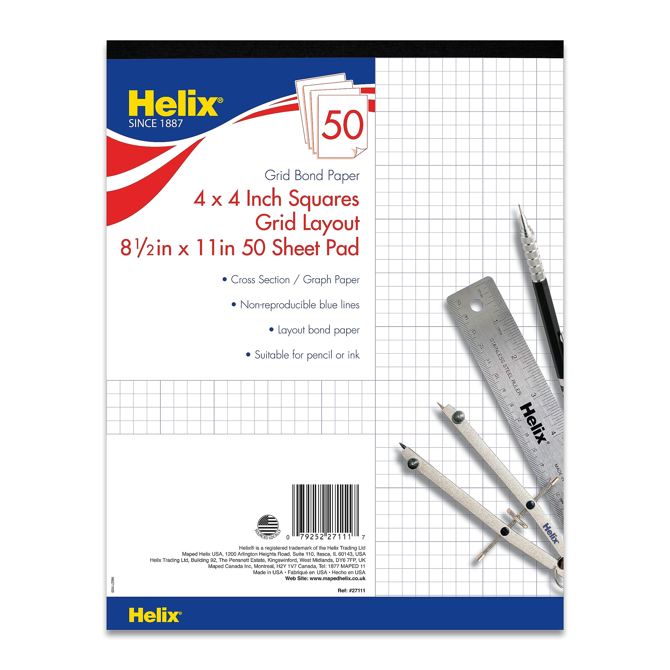 Helix Bond Pad, 4 x 4 Grid, 8.5 x 11 Inches, 50 Sheets (27111)