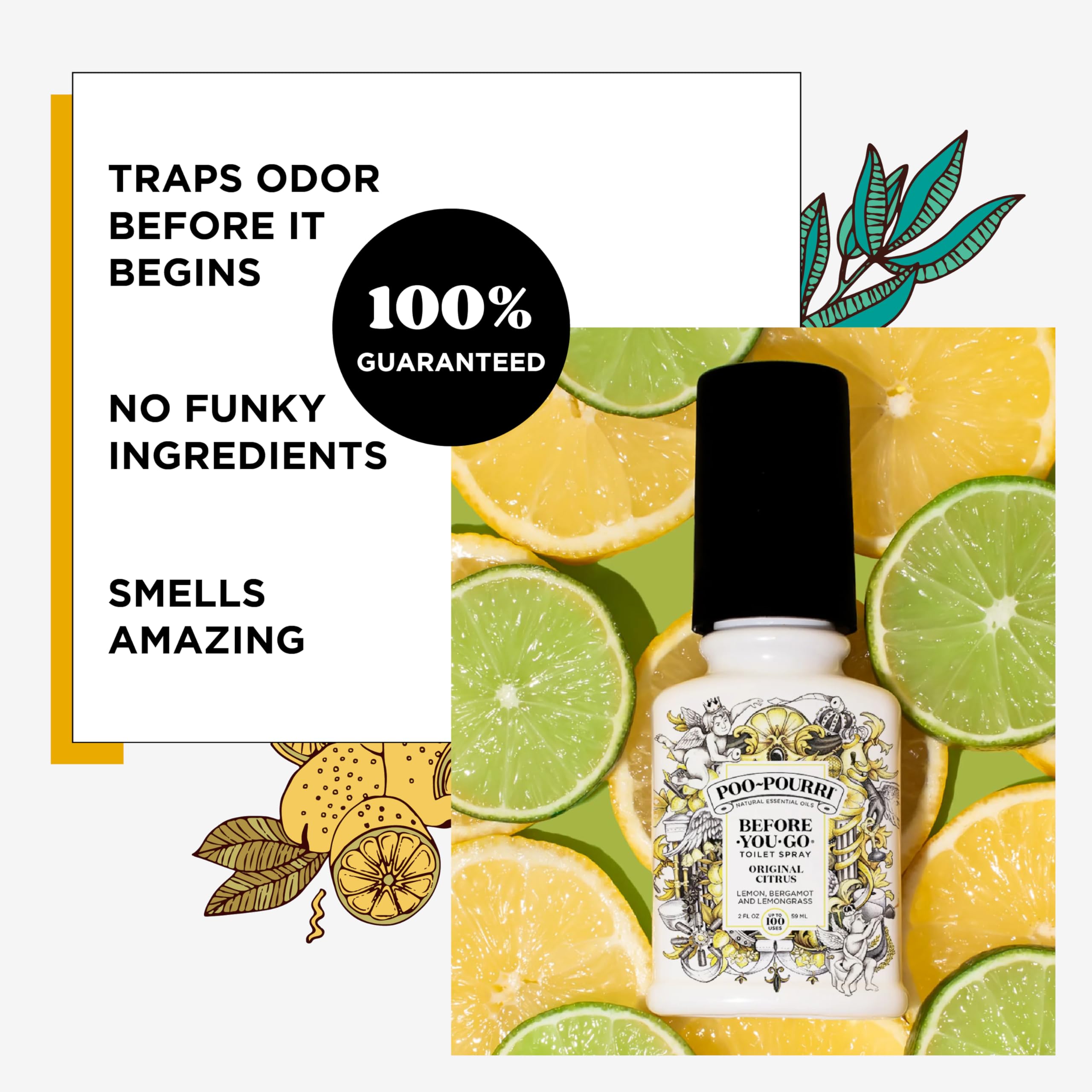 Poo-Pourri Before-You-Go Toilet Spray, Original Citrus, 2 Fl Oz, 2 Pack, Up to 100 Uses, Bathroom Odor Deodorizer with Essential Oils, Travel Essentials, TSA Approved Size, Lemon Bergamot