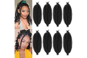KOSSYS 8 Packs Springy Afro Twist Hair 16 inch Pre-Separated Marley Twist Braiding Hair for Distressed Faux Locs Spring Twist Hair Extensions for Women (1B, 16 Inch (Pack of 8))