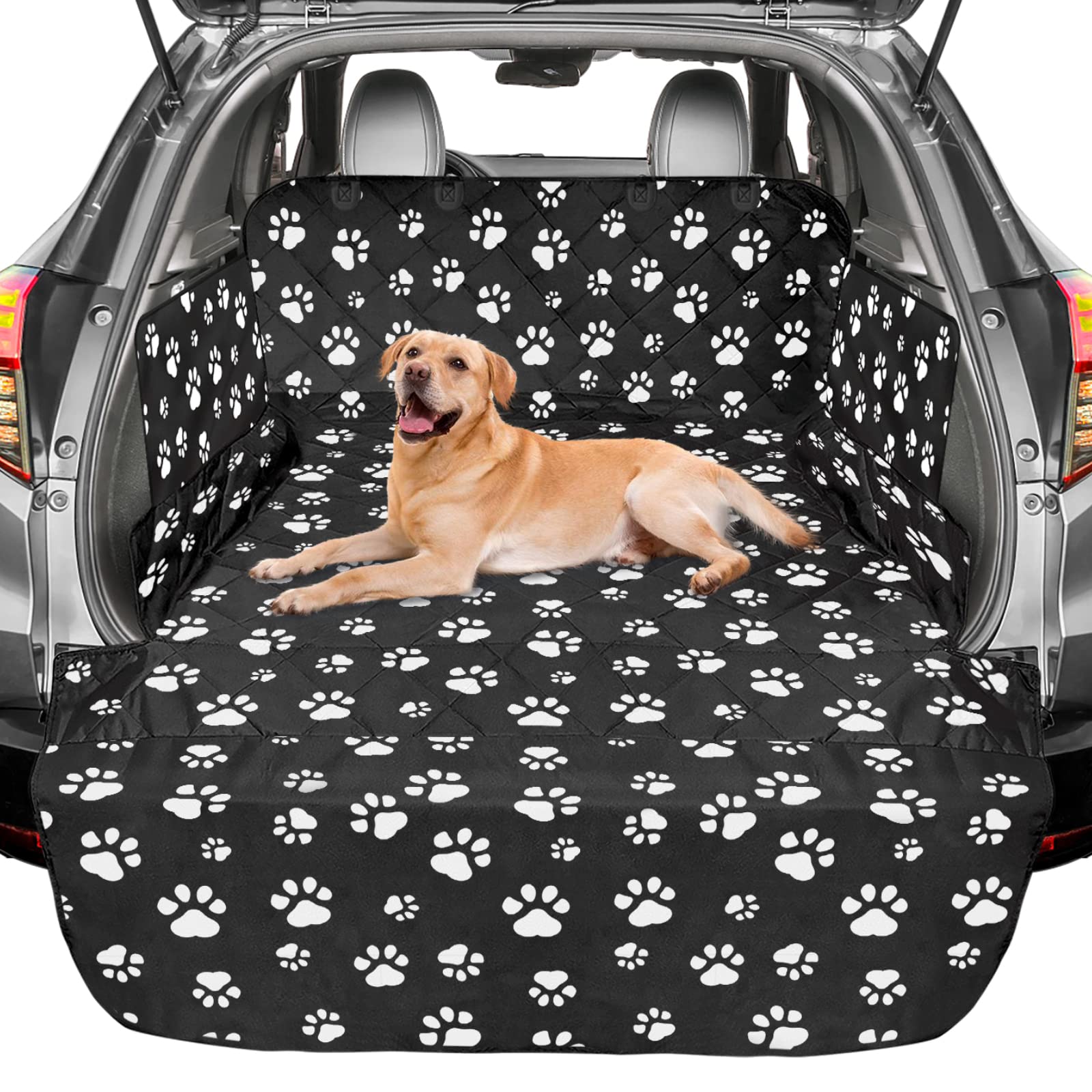 Photo 1 of F-color SUV Cargo Liner for Dogs - Waterproof Pet Cargo Liner with Side Flaps, Comfort Dog Cargo Cover with Bumper Flap, Scrachproof, Non-Slip, Large Size Universal Fit SUVs Sedans Trunks Vans, Paw