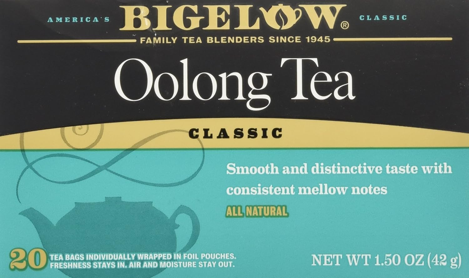 Bigelow Oolong Tea Bags Classic- 20 ct Caffeinated Individual Black Tea Bags, for Hot Tea or Iced Tea, Drink Plain or Sweetened with Honey or Sugar