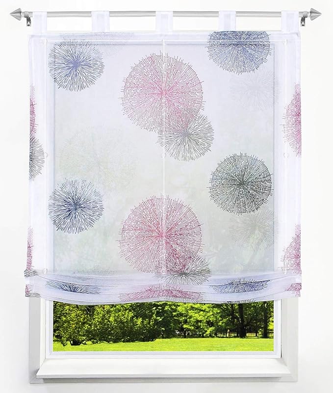 Raffrollo Mit Feuerwerk Design - Voile Vorhang 140x150cm Blau/Grün