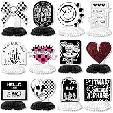 12 Pcs Halloween Emo Punk Gothic Party Decorations Honeycomb Centerpieces | Skull Heart RIP Tombstone Table Decor, Black White Emo Aesthetic Supplies for Punk Rock Birthday and Halloween Party Decor