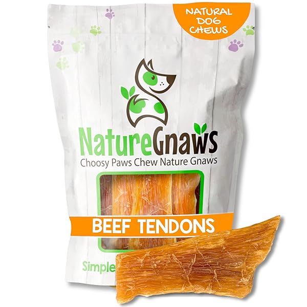NATURE GNAWS BEEF PADDYWACK TENDONS FOR DOGS 5-6″ (5 COUNT) – LONG LASTING FOR AGGRESSIVE CHEWERS – NATURAL BEEF DOG CHEW BONES – RAWHIDE FREE