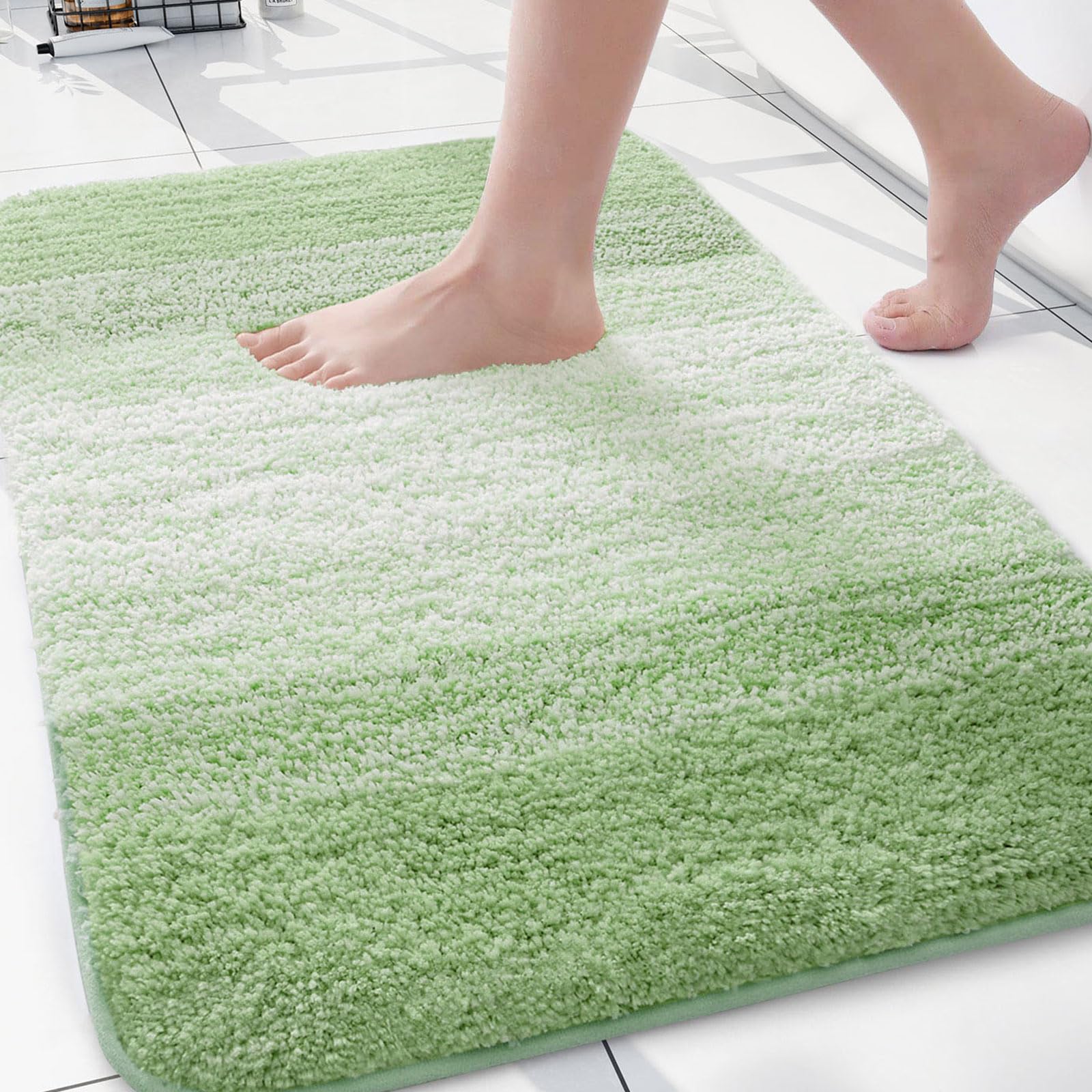 Photo 1 of Arotive Microfiber Bathroom Rugs, Shaggy Soft and Absorbent Bath Rug, Non-Slip, Thick Plush Machine Washable Dry Bath Mats for Bathroom, Tub and Shower, 30x20, Sage Green, Rectangular