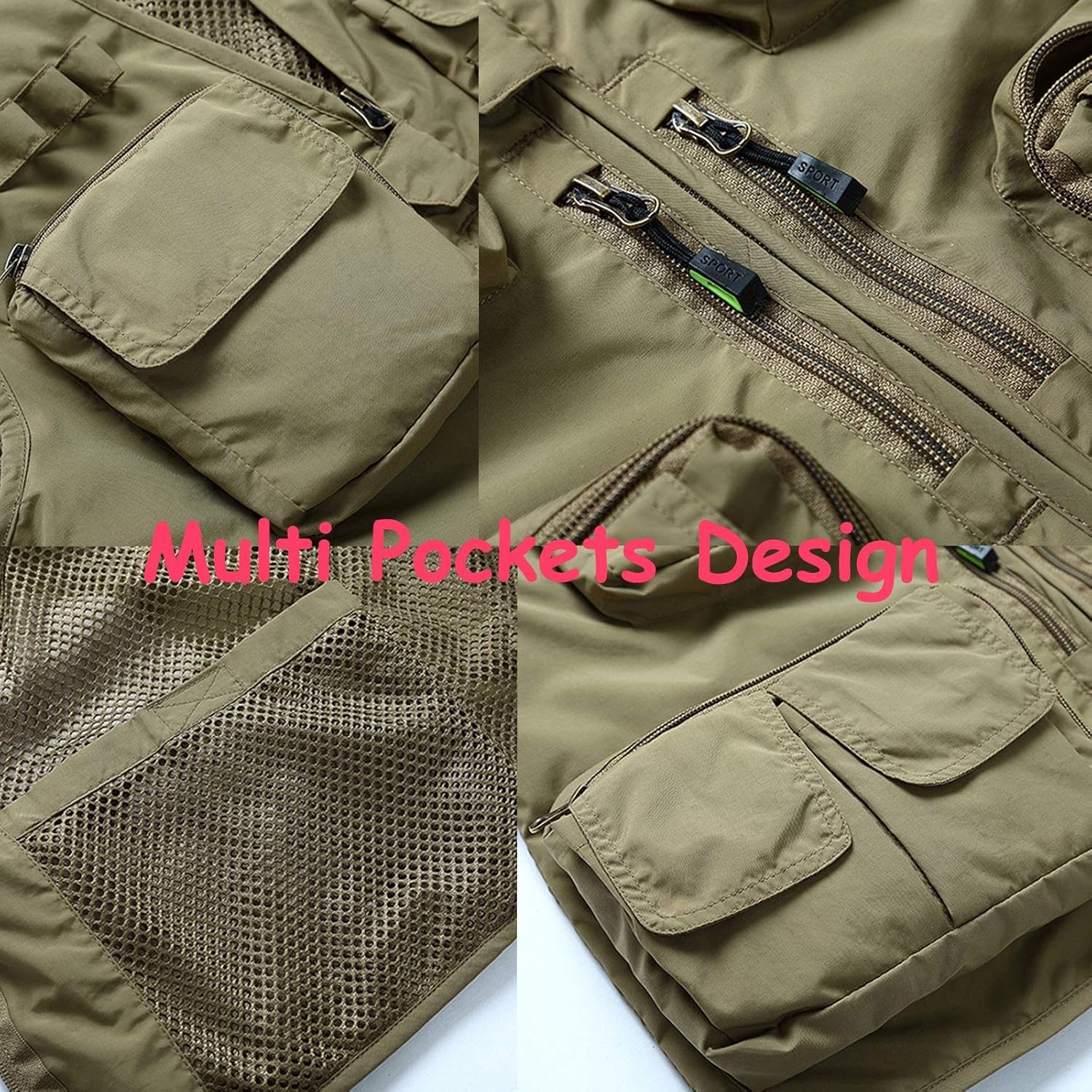 Flygo Men's Casual Outdoor Work Safari Fishing Travel Photo Cargo Vest Jacket Multi Pockets: Clothing