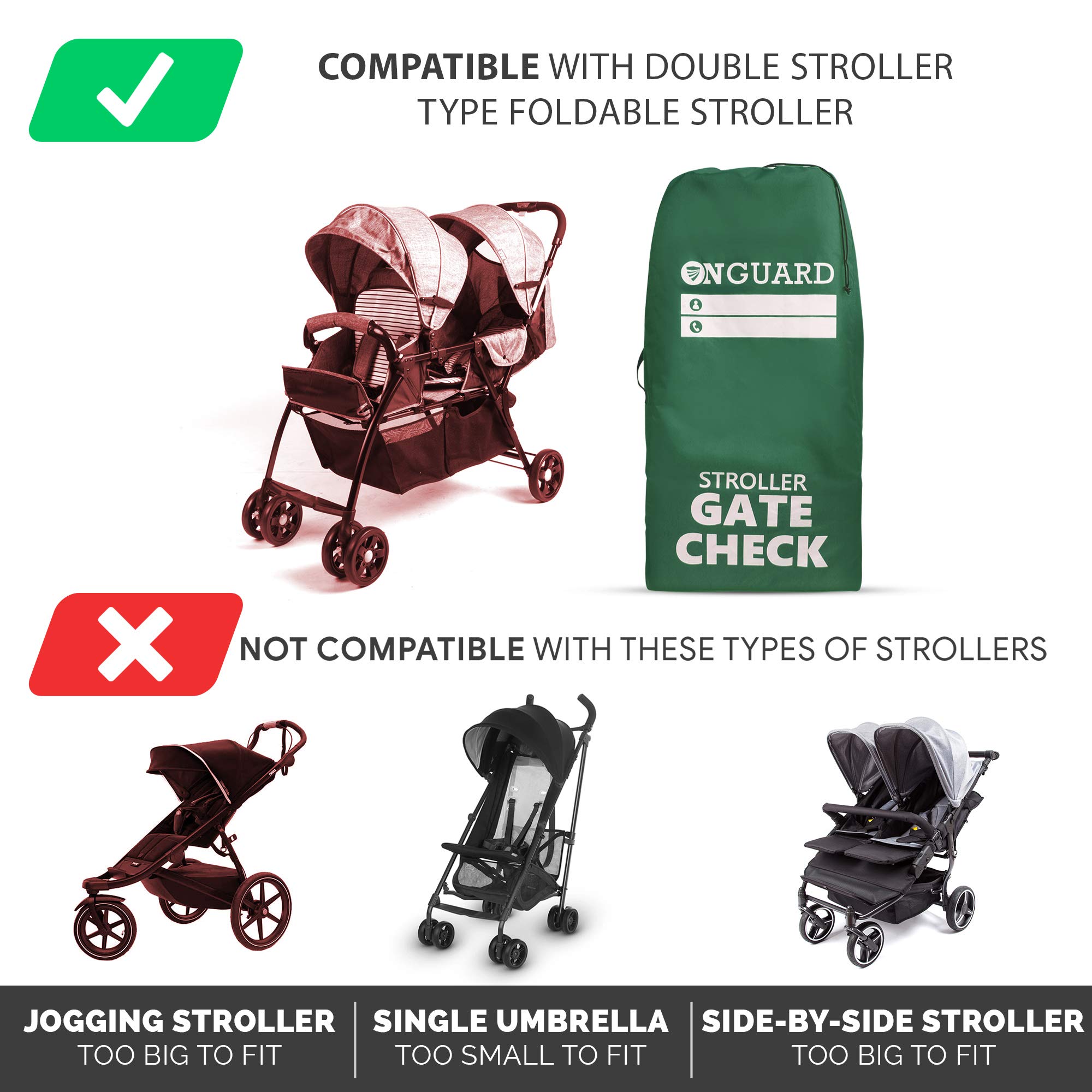 ONGUARD Waterproof Single and Double Stroller Bag for Airplane - Travel Stroller Cover for Air Travel and Storage - Gate Check Bag Backpack- Baby Airplane Essentials - Green