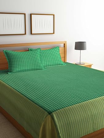 Dhrohar Classy Hand Woven Cotton Double Bed Cover with 2 Pillow Covers - Green & Yellow