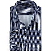 Damipow Mens 8-Way Stretch Dress Shirts Wrinkle Free Button Down Shirts Long Sleeve Knit Jacquard Business Casual Shirt