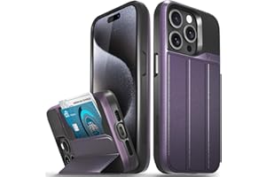 VENA vCommute Wallet Case for Apple iPhone 15 Pro (6.1"), (Military Grade Drop Protection) Flip Leather Cover Card Slot Holder with Kickstand - Deep Purple