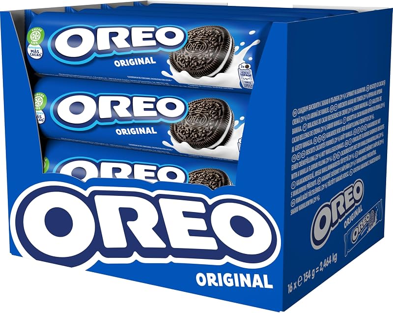 Biscoitos de cacau recheados com creme oreo original sabor baunilha 154g - pacote de 16
