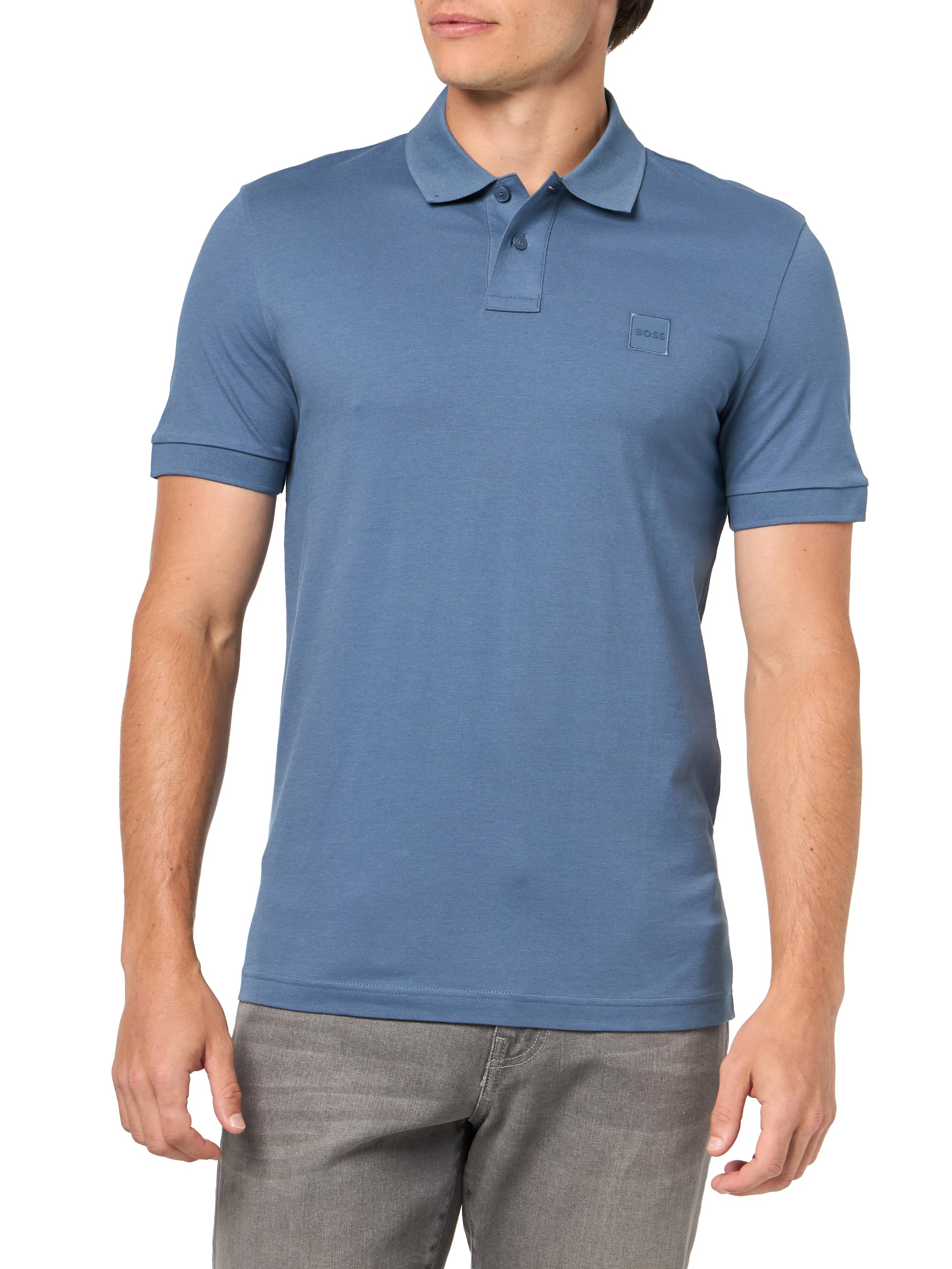 BOSS, Square Patch Logo Slim Fit Pique Polo Shirt, Bering sea, XL
