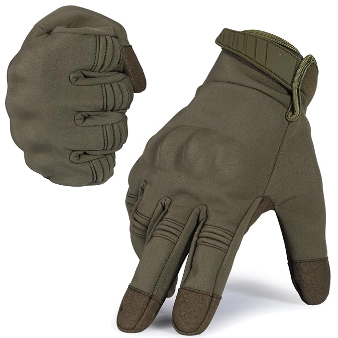JIUSY Winter Windproof Warmer Touch Screen Military Rubber Hard Knuckle Tactical Gloves Full