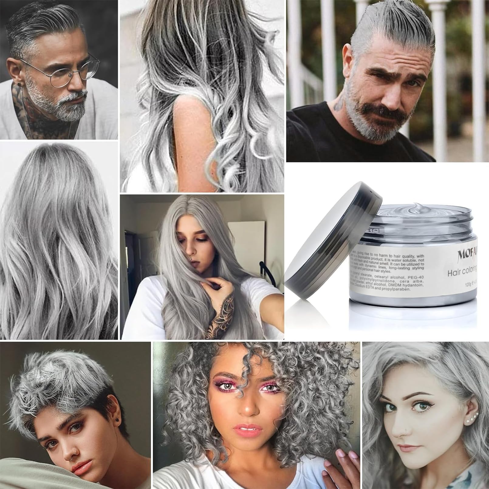 Sliver Gray Temporary Hair Color Wax -SOVONCARE Washable Hair Dye for Men & Women, All-Day Hold Disposable Hair Styling Clays for Party, Cosplay & Daily 4.23 oz