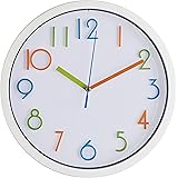 Bernhard Products Colorful Kids Wall Clock 10" Silent Non Ticking Quality Quartz Battery Operated Wall Clock, Easy To Read 3D Numbers, White