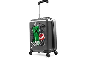 Minecraft Suitcase for Kids Teens Creeper Hard Shell Luggage Rolling Suitcase 4 Wheels Travel Essentials Vacations Trips (Medium Grey, 19.29” - 30L)