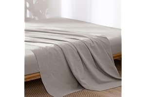MooMee Flat Top Sheet Only 100% Washed Cotton Linen Like Textured Breathable Durable Soft Comfy (New Natural Linen, King)
