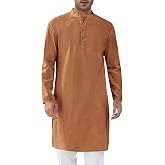 Runcati Mens Kurta Thobe Textured Henley Shirt | Kaftan, Long Sleeve, Indian Robe, Casual, Muslim Gown Shirt