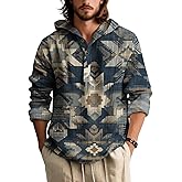 BIVENANT Mens Graphic Hoodies Cowboy Aztec Western Lightweight Camo Pullover Sweatshirt Hooded 1/4 Button Down T Shirts