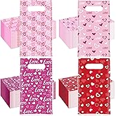 Colarr 100 Pcs Valentine's Day Treat Bags with Handles Pink & Red Heart Love Patterns - Bulk Plastic Gift Bags for Candy, Cookies & Goodies Party Favors for Galentine's Day, Wedding & Anniversary