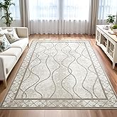 Woottpe 4x6 Area Rugs for Bedroom Living Room, Machine Washable Low Pile Rugs, Non Slip Modern Bordered Print Indoor Carpet for Entryway Office Dining Room Dorm Home Decor, Beige