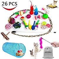AILUKI 26PCS Cat Toys Kitten Toys Assortments, Variety Catnip Toy Set Including 2 Way Tunnel,Cat Feather Teaser,Catnip Fish,Mice,Colorful Balls and Bells for Cat,Puppy,Kitty