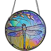 Sun Catcher Stain Glass,Dragonfly Suncatcher Stained Glass Decor for Window Hanging, Gardening Gifts for Women with 6.3 Inch