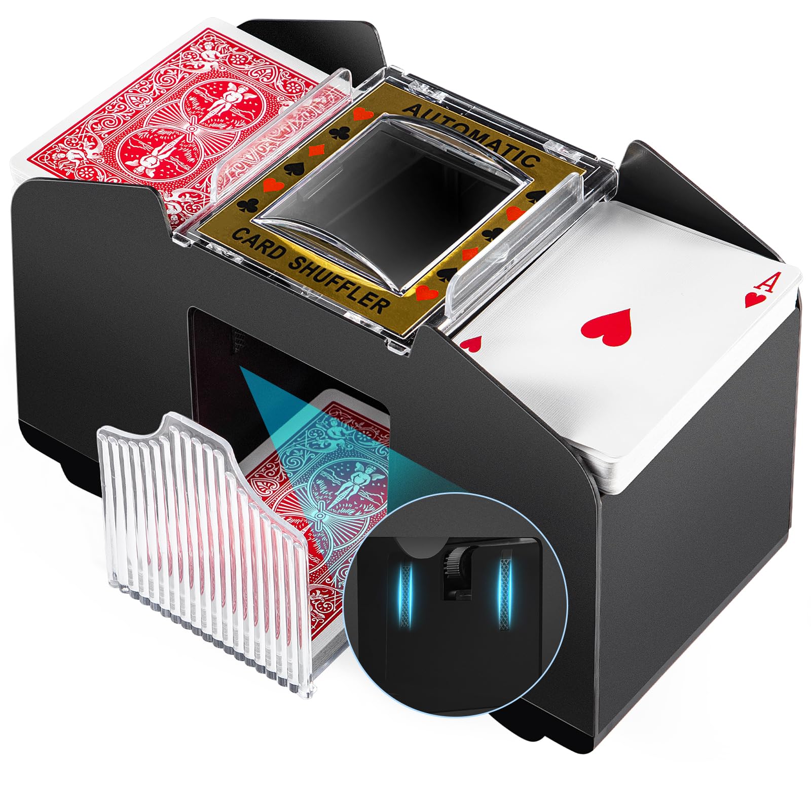 Photo 1 of 1-4 Deck Automatic Card Shuffler, Poker Shuffler Machine with Rubber Silencer, Lower Noise, Casino Card Electric Shuffler, Playing Card Shuffler for UNO, Phase 10, Skyjo, Skip Bo Home Card Game