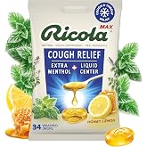 Ricola, Throat Care Max Honey Lemon, 34 Count | Made with Extra Menthol Liquid Center - Maximum Cough and Sore Throat Relief for Cold &amp; Flu Symptoms - Herbal Lozenges