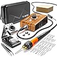 DIY Pyrography Kit with Adjustable Temperature (200-750℃ / 392-1382℉), 23 Precision Tips, Pen Stand, 15 Wood Pieces, Tweezers & Carry Bag – Complete Wood Burner Tool Set